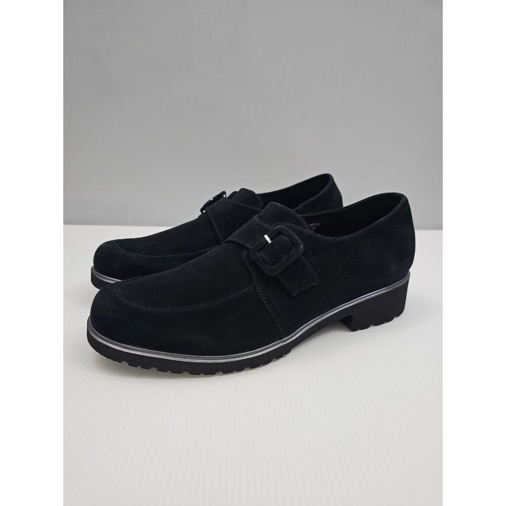 Munro Black Suede Buckle Loafers